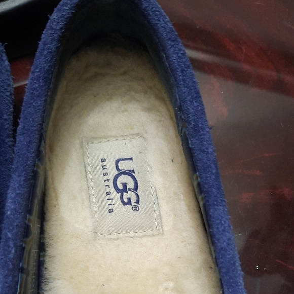 UGG Navy Suede Loafers with Light Blue Tassels - Picture 2 of 6